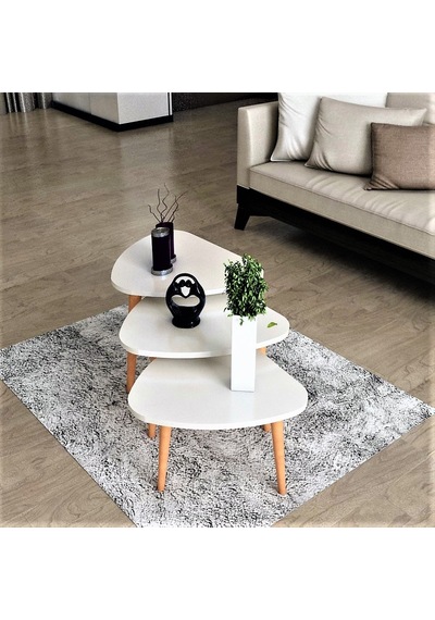 Flora ROLL  Sehpa Ahşap Ayaklı Üçlü Zigon (BEYAZ)