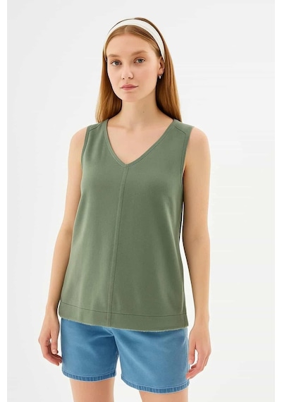 Fashion Friends Rahat Kalıp V Yaka Basic Bluz Bayan Bluz 26y0530k1 Haki