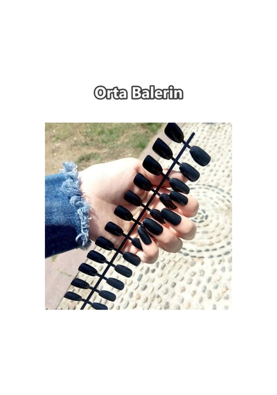 24 Adet Renkli Balerin Takma Tırnak Orta Uzun 309 Siyah