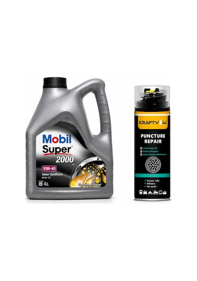 Mobil Süper 2000 X1 10W-40 Motor Yağı 4 L + Lastik Tamir Kiti 400 ML