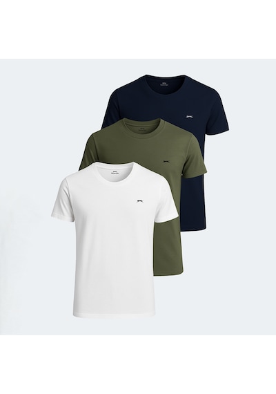 Slazenger SANDER KTN 3 lü Set Erkek  Beyaz - Lacivert - Haki Tişört