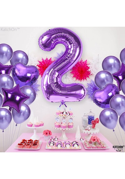 2 İki Rakam Mor Folyo Balon 32"-34" Inc 80 cm