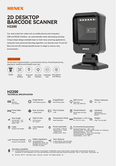 Henex H2200 1d/2d Usb Masaüstü Barkod Okuyucu