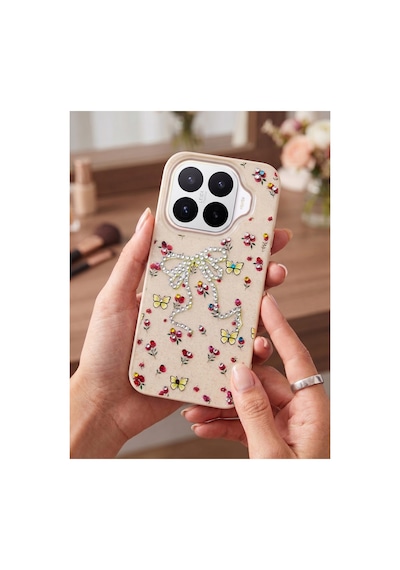 Xiaomi 17t Taşlı Desenli Fiyonk Silikon Kılıf Altın