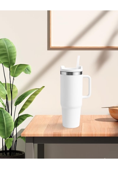 Beyaz Paslanmaz Çelik Termos Pipetli 1200ml Çok Renkli