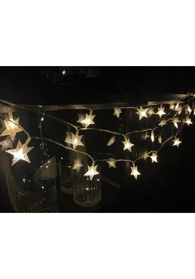 10 Metre 60 Ledli Yıldız Işık Zinciri Dekoratif Fişli Sıcak Sarı Led Aydınlatma Ev Oda Balkon Duvar Pencere Yılbaşı Parti Ve Doğum Günü Süslemeleri