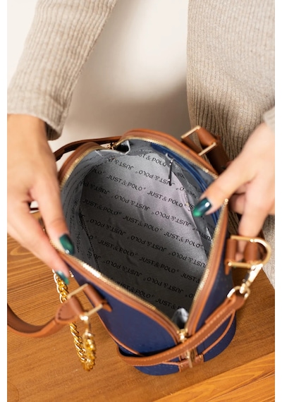 Just Polo Kadın Zincir Detaylı Lüks El Ve Omuz Çantası Shopper Ebat : 25x22 Cm Lacivert
