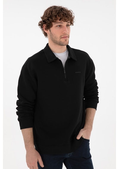 U.S. Polo Assn. Erkek Comfort Fit Yarım Fermuarlı Siyah Basic Sweatshirt 50298265-VR046