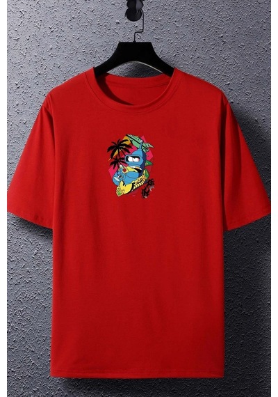 Flood Of Style Unisex Crazy Banana Baskılı T-shirt Kırmızı