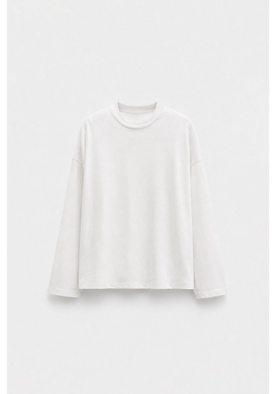 Suud Collection Beyaz Uzun Kollu Oversize Tişört