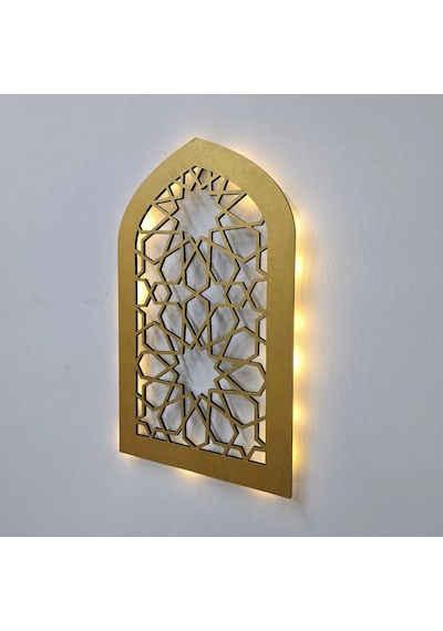 Led Işıklı Oval Motif Tablo - 40x25cm Gold