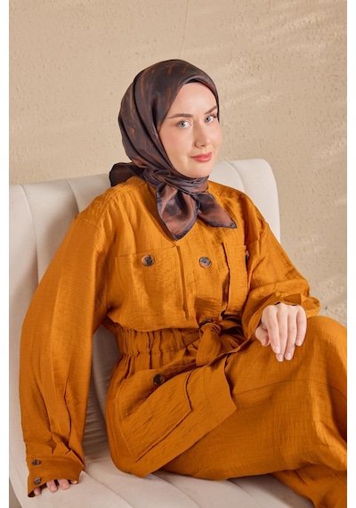 Silk Home Twill İpek Flow Lines Eşarp Çikolata Kahve 90x90 Çok Renkli