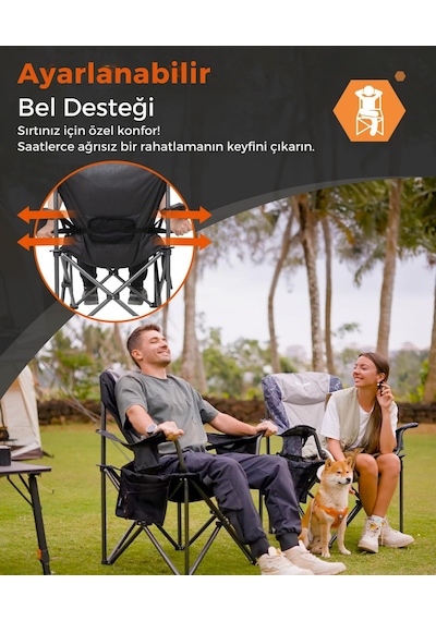 Kingcamp Juniper Bel Destekli Ultra Konforlu Xl Kamp Sandalyesi Blk/grey Siyah - Gri