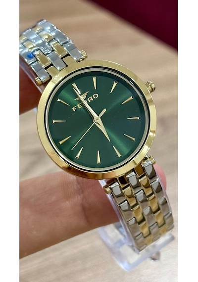 Ferro Fl21331a-d6 Quartz Çelik Altın/gri Yeşil Kadran 34 Mm Kadın Kol Saati 56266316