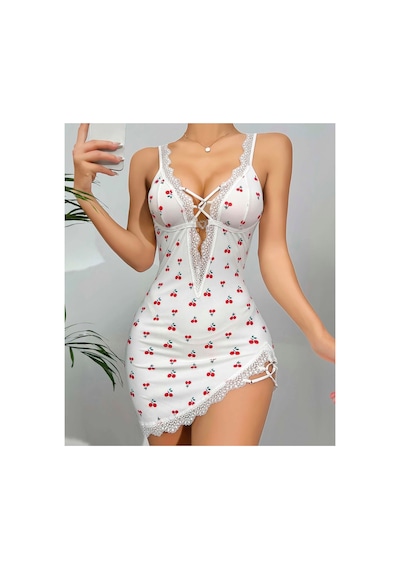 Lily Bianca Nightwear Çiçek Desenli Etek Kısmı Oval Dekolteli Ve Dantel Detaylı Penye Gecelik Beyaz Lily Bianca Nightwear Çiçek Desenli Etek Kısmı Oval Dekolteli Ve Dantel Detaylı Penye Gecelik Beyaz