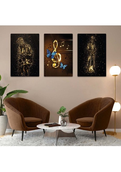 Müzik Modern 3'lü Mdf Tablo Set