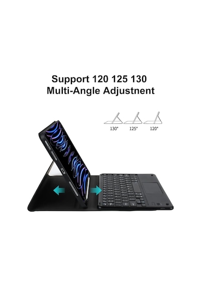 Apple Uyumlu iPad Pro 4. Nesil M2 2022 11 Inç Bluetooth Klavyeli Kılıf Kalem Bölmeli Türkçe Klavye Kılıf