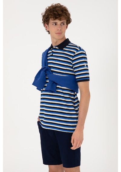 U.S. Polo Assn. Erkek Regular Fit Lacivert Polo Yaka Çizgili Tişört 50306794-VR033