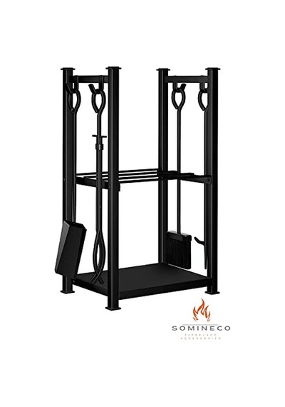 Somıneco 5 Li Ithal Metal Odunluk Raflı Şömine -soba Maşa Takımı Aksesuar Seti Ss-001
