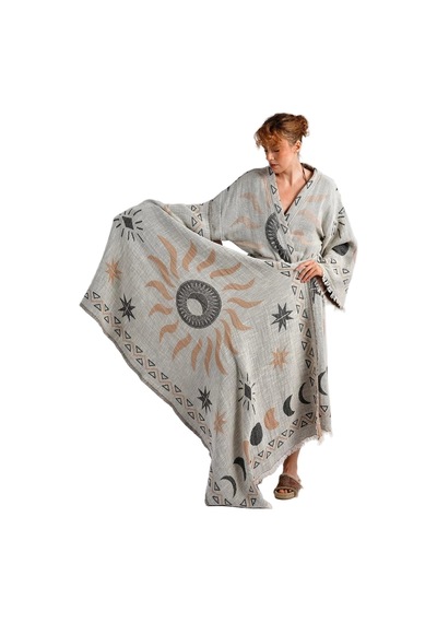 Brandsmiths Grey- Brown Sun Kimono & Pestemal Seti Çok Renkli