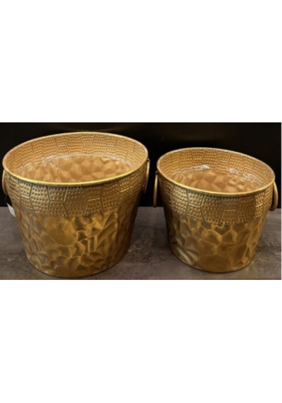 Metal Saksı S/2 Set 31-37 Cm Dekoratif Modern Şık Salon 2 Li Saksı Seti Altın