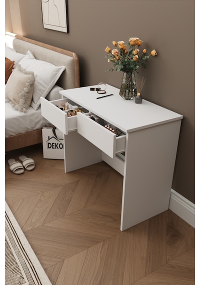 Dekorfim DF02107B Iki Çekmeceli Geniş Makyaj Masası Beyaz Çekmeceli Yatak Odası Organizer Pufsuz Dekorfim DF02107B Iki Çekmeceli Geniş Makyaj Masası Beyaz Çekmeceli Yatak Odası Organizer Pufsuz