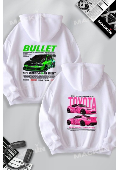 Macklin Sevgili Çift Kombin Hızlı Ve Öfkeli Bullet & Suki Evo Ix Sırt Baskılı Kapüşonlu Sweatshirt 2li Takım Beyaz Mck1380 Beyaz