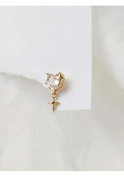 Bombeli Kalp Yıldız Model Kıkırdak Piercing Tragus Helix Altın Gold Renk Küpe Gold
