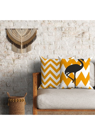 Flamingo ve Zigzag Dekoratif 2'li Minder Kılıfı Seti 60 x 60 cm