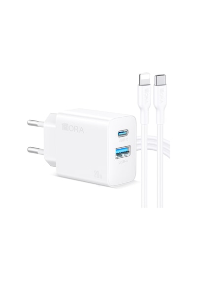 20w Dual U+c Şarj Aleti Ve Lightning Kablo Seti - Hızlı Şarj Cihazı - Beyaz