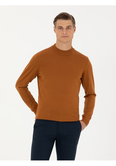 Cacharel Tarçın Slim Fit Çeyrek Balıkçı Yaka Triko Kazak Turuncu