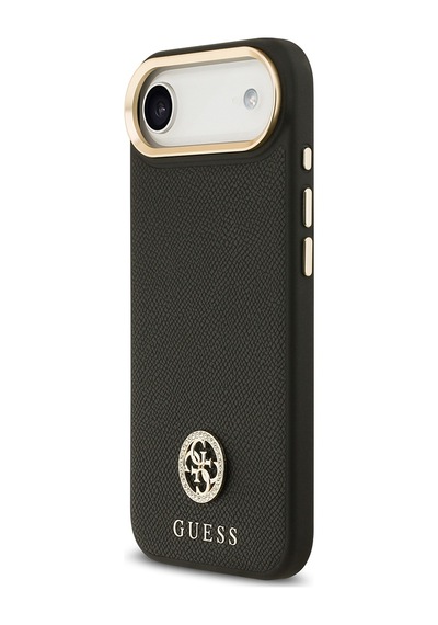 Apple Uyumlu iPhone 17 Air Kılıf Guess Lisanslı M-safeli Grained Yazı Ve Taşlı 4g Logolu Kapak Siyah Siyah
