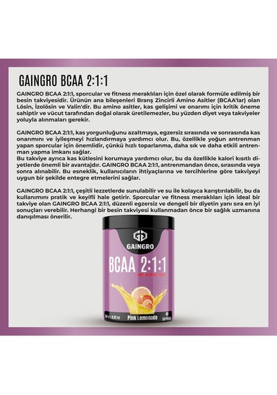Bcaa 2:1:1 Pink Lemonade - 250g - 40 Servis Hızlı Recovery & Kas Koruyucu Amino Asit Limon