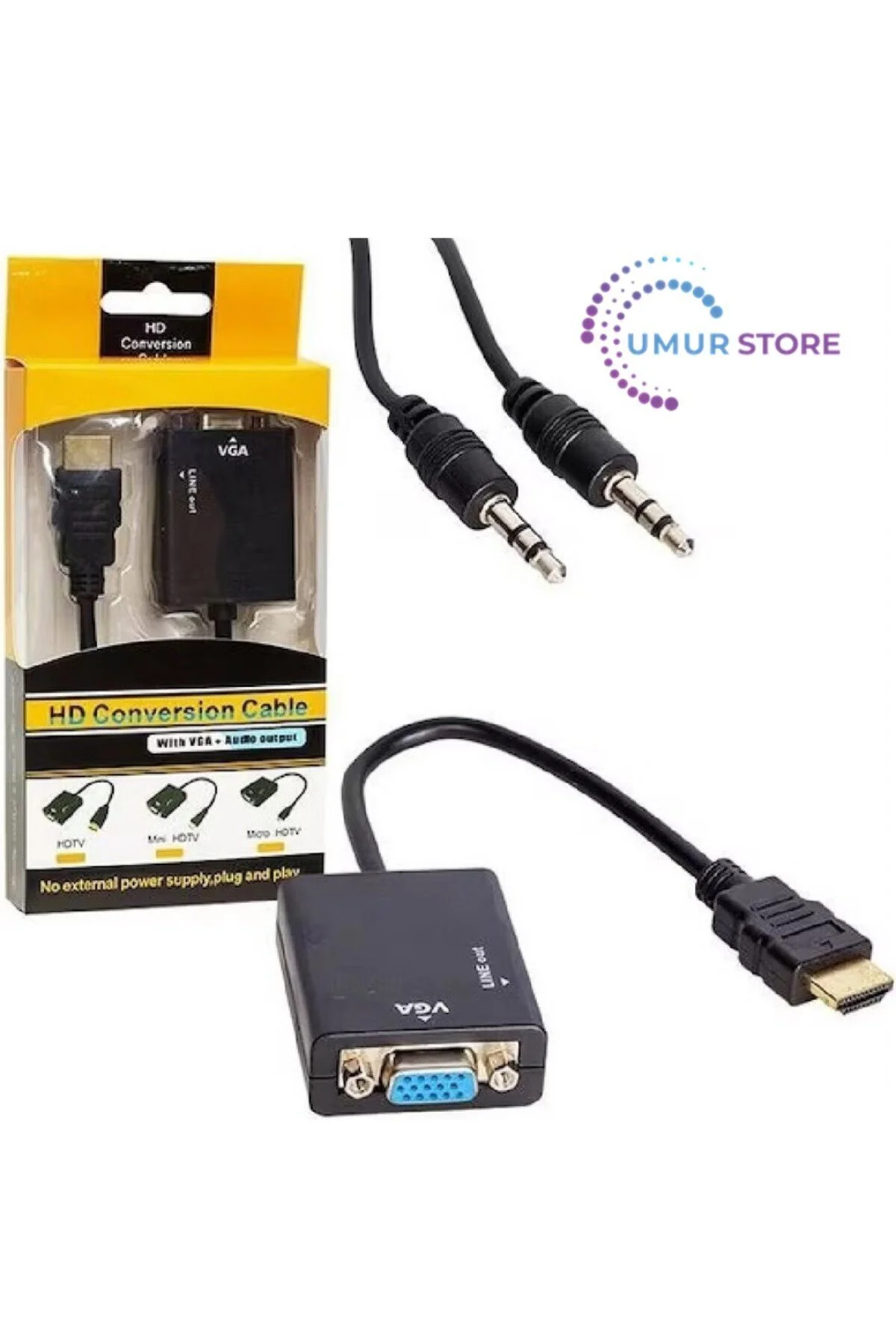 Hdmı To Vga Ses Destekli 1080p Monitör Dönüştürücü Kablo Çevirici Adaptör
