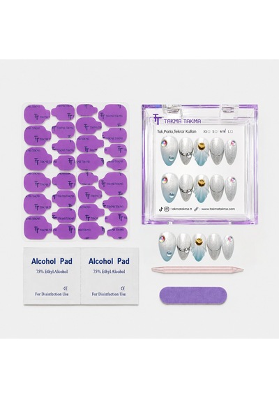 Mavi Nail Art Kısa Badem El Yapımı Jel Tırnak Kkbd-3508 M