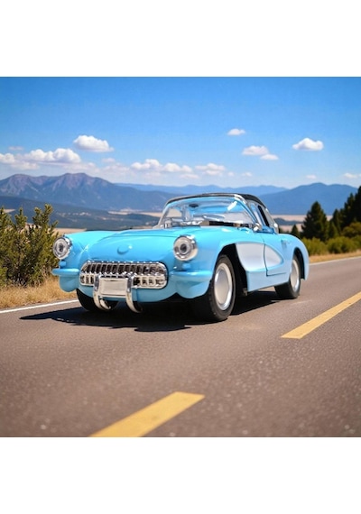 Nostaljik Metal Çek Bırak Mavi 1957 Chevrolet Corvette Araba Kapılar Açılır Diğer