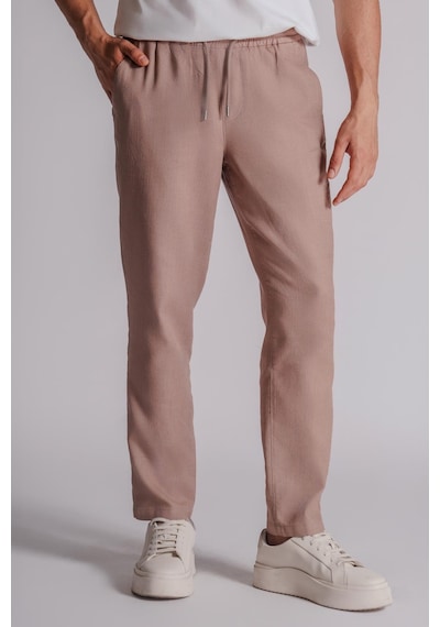 Erkek Yandan Cepli Beli Lastikli Keten Dokulu Relaxed Fit Jogger Pantolon Vizon Vizon