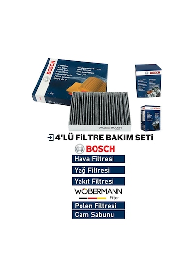 Wöbermann+bosch Citroen C-elysee 1.5 Bluehdi Filtre Bakım Seti 2018-2024 4kp Hava+yağ+yakıt+karbonlu