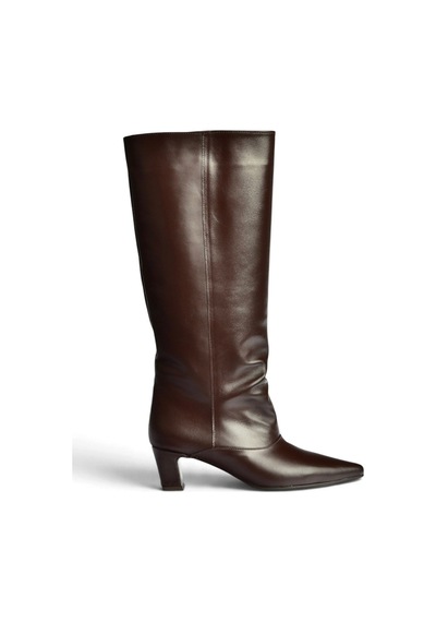 Fox Shoes Z654380203 Kahverengi Hakiki Deri Kalın Topuklu Kadın Çizme