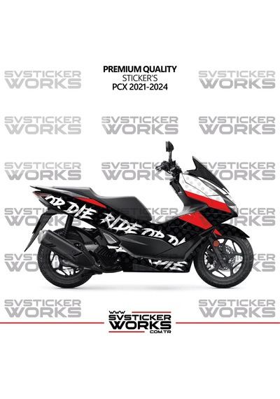 Honda Pcx Kaplama Sticker Ride Or Die Design Motor Kaplama Modeli Hazır Kit 2021-2024 Uyumlu Siyah