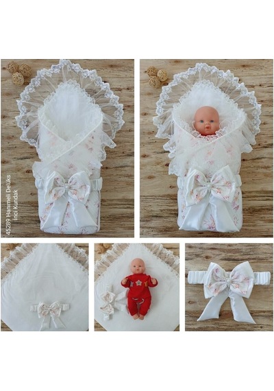 Hanımeli Delüks Bebek Kundağı Unisex Bebek Dış Kundak Battaniyesi Hastane Çıkışı Kundak Battaniye Ekru