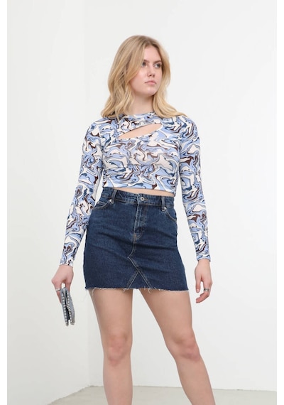 Pencere Detaylı Jakarlı Crop Top 001