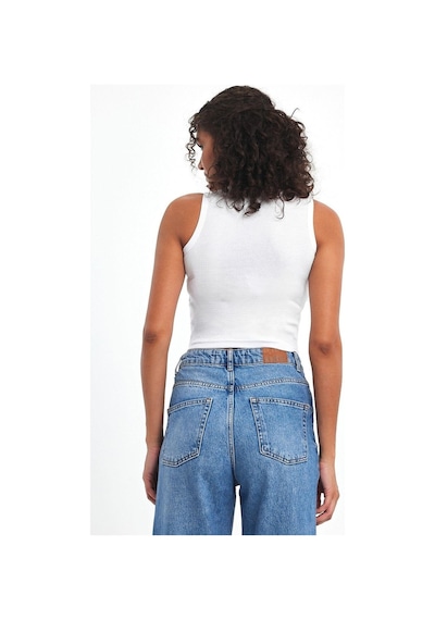 Comeor Kadın Siyah-gri-beyaz Fitilli Görünümlü Askılı Kalın Esnek Örme 3'lü Basic Crop Atlet Bluz Çok Renkli