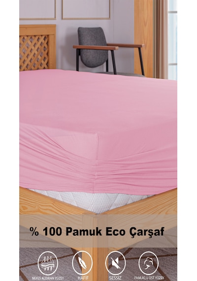 Penye Lastikli Çarşaf, 100 200 Tek Kişilik %100 Pamuk Örme Kumaş, 145 Gr/m² Pembe