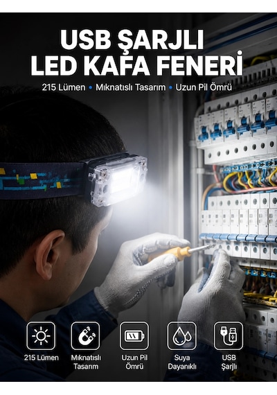 Kafa Lambası Led Fener Pratik Taşınabilir Ayarlanabilir Usb Şarjlı Çok Renkli 78032964