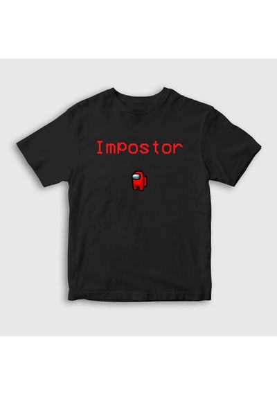 Presmono Unisex Çocuk Impostor Among Us T-shirt Siyah