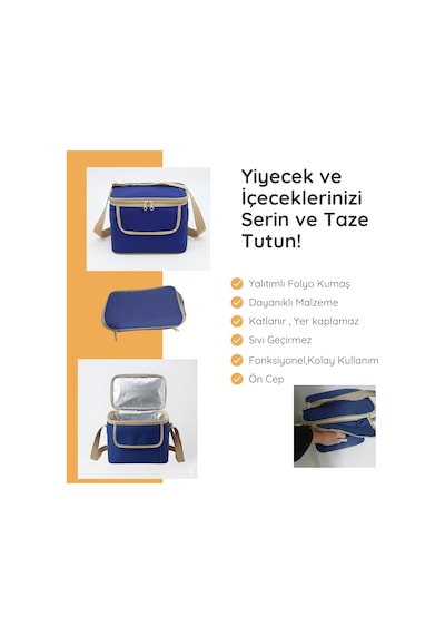 Midi Lux 11 Lt Outdoor Kamp Termal Çanta, 20x26x21 Cm, İzolasyonlu Soğutucu Çanta Koyu Mavi