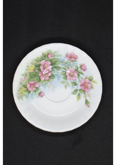 Petula Bone China England Antika Porselen Kahve Fincan Tabağı 12 Cm Pembe - Yeşil