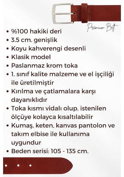 Süzer Deri Kahverengi Hakiki Deri Desenli 3.5 Cm.lik Klasik Kemer - 209-19 001
