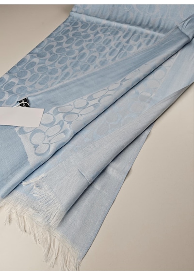 Miorel Scarfs C Desen Çift Taraflı Kaşmir İpek Şal 4 Mevsim Pamuk Şal Bebe Mavi